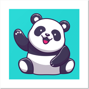 Cute Panda Waving Hand Cartoon Posters and Art